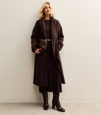 Dark Brown Unlined Longline Belted Coat