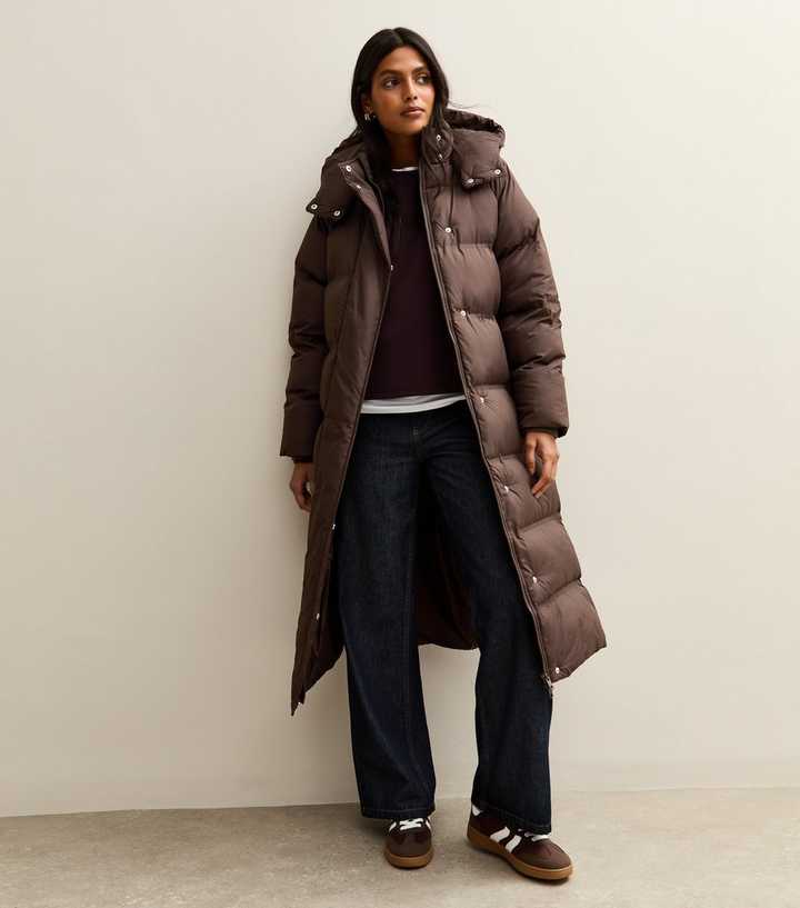 Brown Longline Padded Puffer Coat
