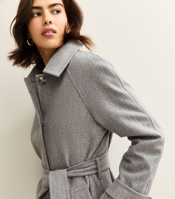 Grey Button Front Belted Midi Coat | New Look