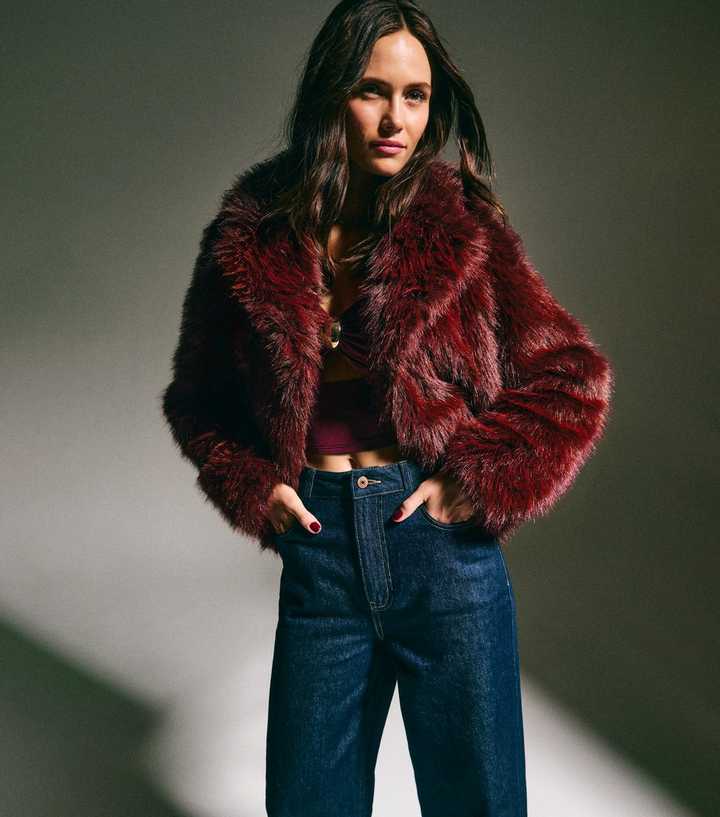 Dark Burgundy Faux Fur Coat