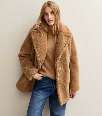 Tan Collared Long Sleeve Borg Coat