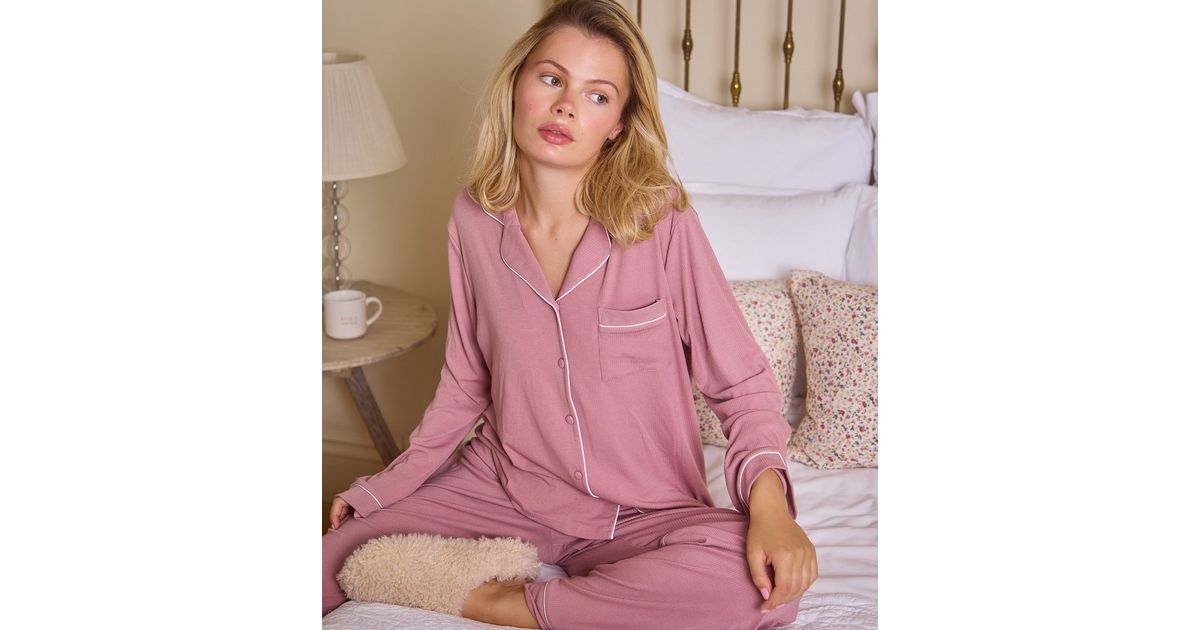 Pink H And M Pajamas Uk Patterned Pyjamas Dark Red/Hearts Ladies