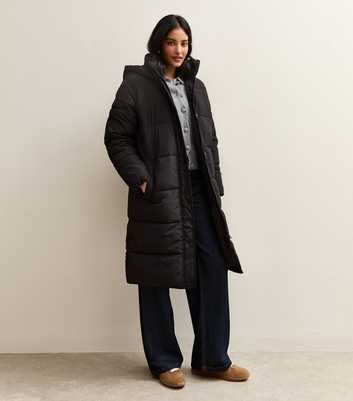 Black Tiered Longline Puffer Jacket