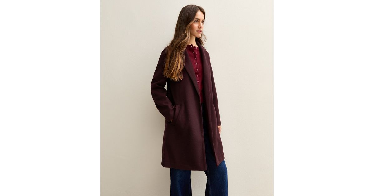 Petite Burgundy Unlined Tailored Coat New Look