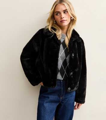 Petite Black Faux Fur Collared Jacket