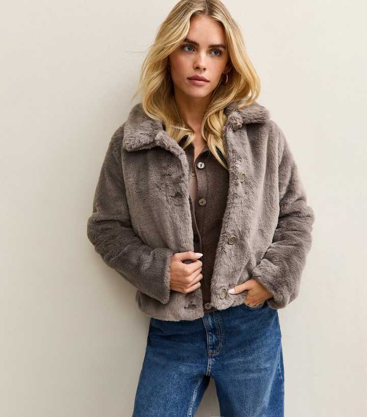 Petite Mink Faux Fur Collared Jacket