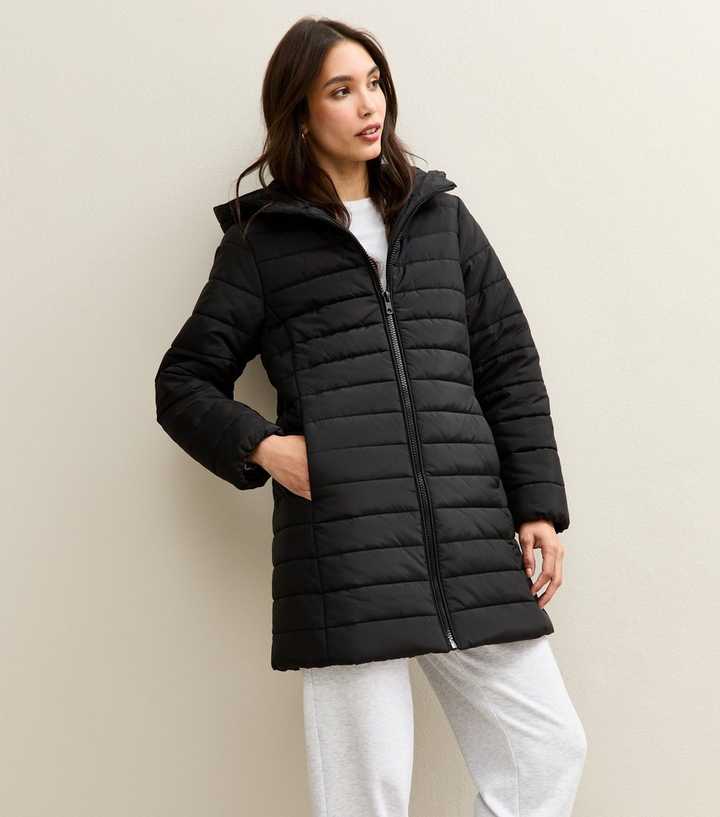 Black Longline Hooded Puffer Jacket