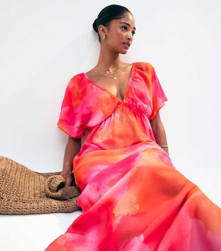 Pink Ombre Mesh Beach Maxi Dress