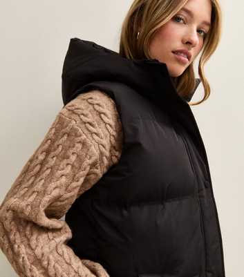 Black Padded Tiered Midi Gilet
