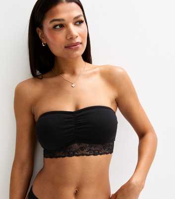 Black Ribbed Jersey Lace Trim Bandeau