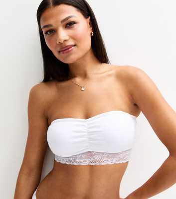 White Ribbed Jersey Lace Trim Bandeau