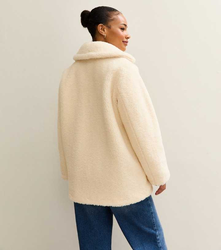 Petite Cream Borg Coat New Look