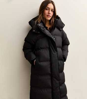 Petite Black Longline Tiered Puffer Jacket