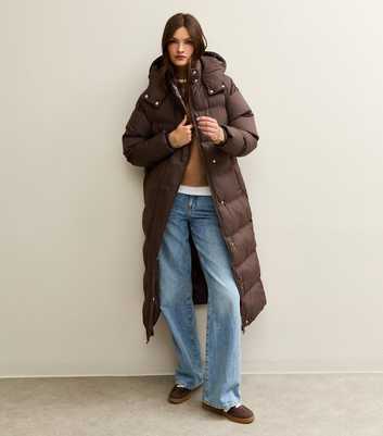 Tall Brown Longline Puffer Jacket