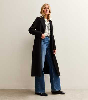 Tall Black Longline Belted Coat