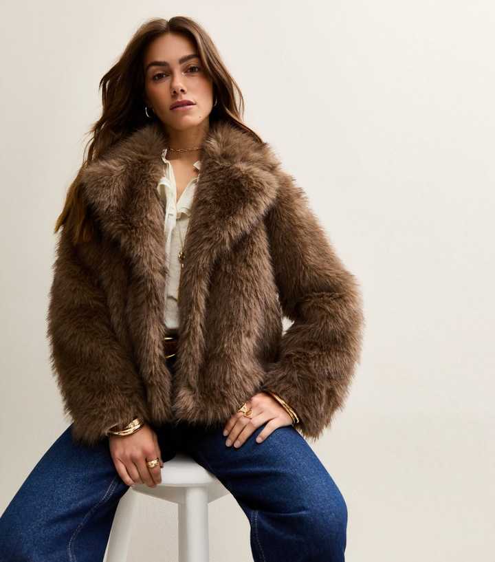 Petite Brown Faux Fur Jacket
