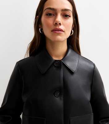 Petite Black Faux Leather Button Up Jacket