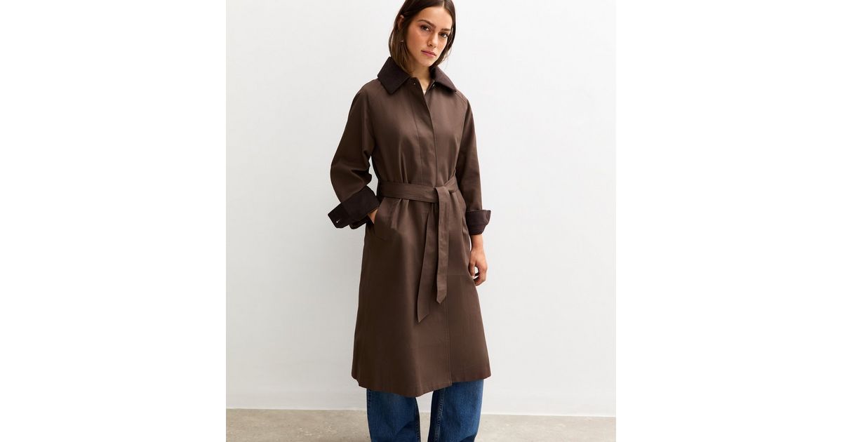Petite Dark Brown Trench Coat New Look