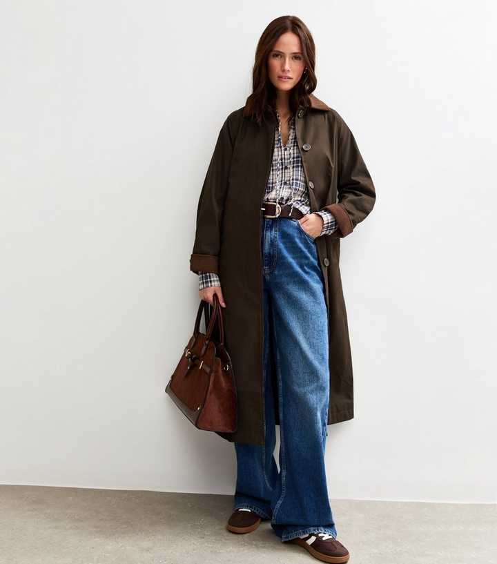 Light Khaki Contrast Collar Trench Coat