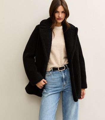 Tall Black Borg Coat New Look