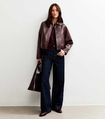 Dark Burgundy Bubble Hem Faux Leather Jacket