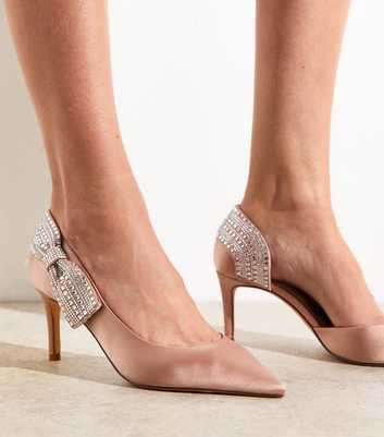 Light Pink Satin Diamante Bow D'Orsay Court Shoes