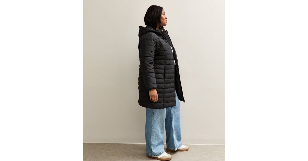Curves Black Padded Longline Puffer Jacket New Look
