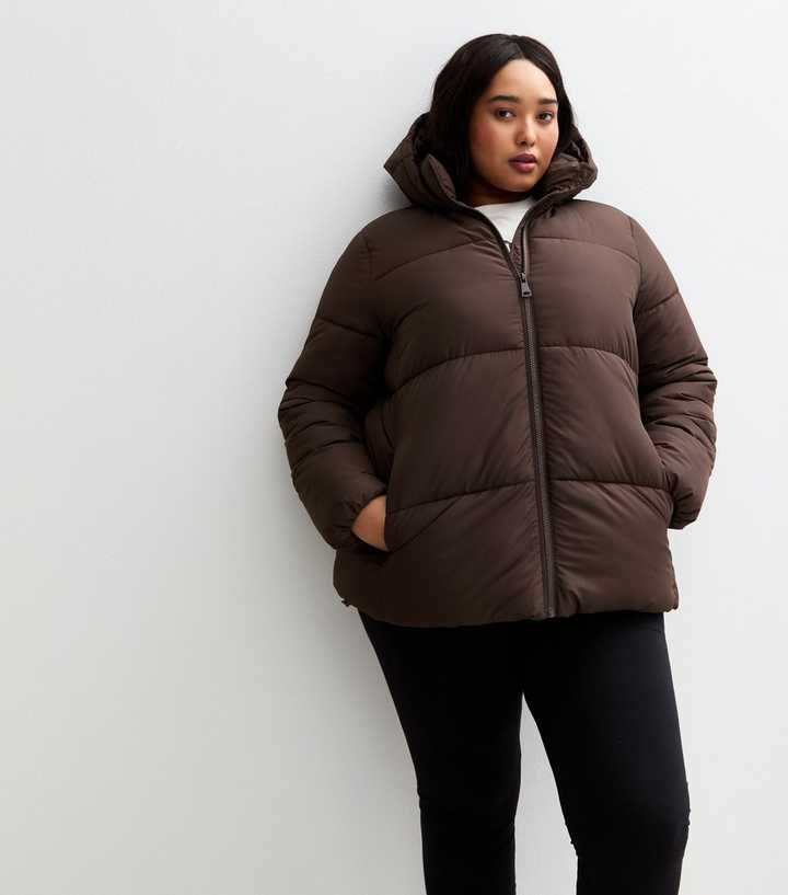 Curves Dark Brown Cropped Puffer Jacket