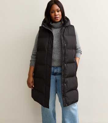 Curves Black Sleeveless Padded Midi Gilet
