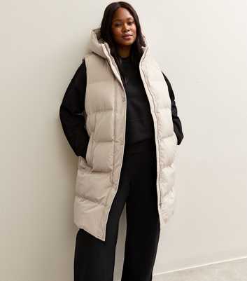 Curves Stone Sleeveless Padded Midi Gilet