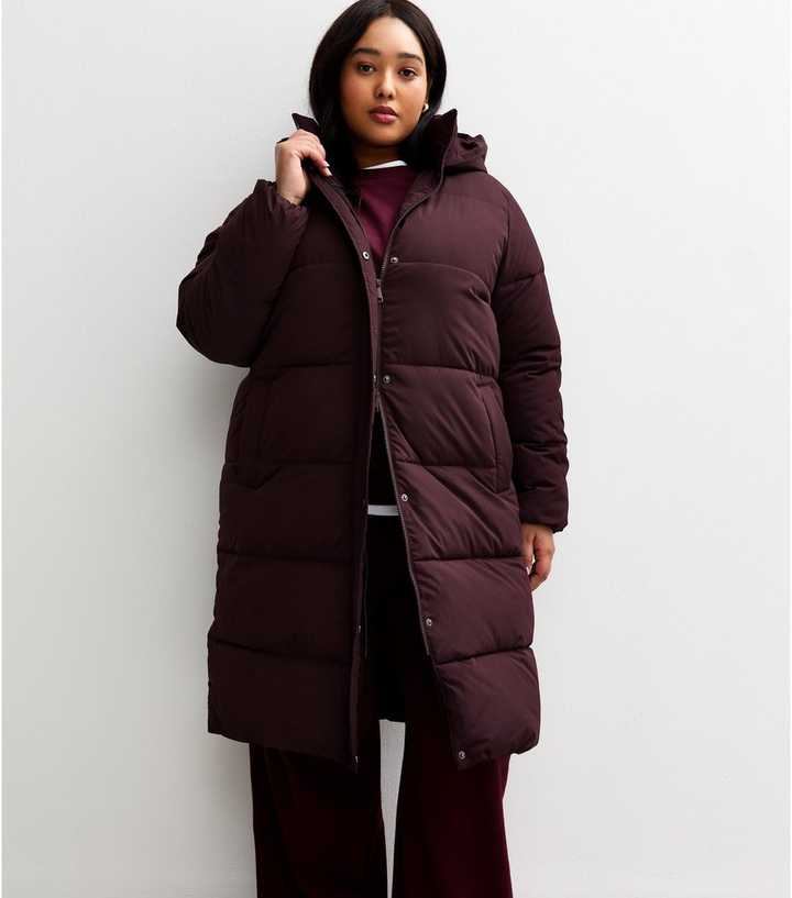 Curves Burgundy Longline Tiered Puffer Jacket