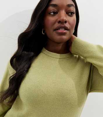 Curves Light Green Crew Neck Split Hem Jumper