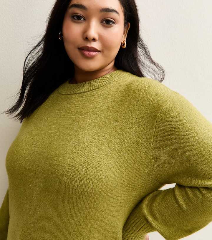 Curves Mid Green Crew Neck Jumper