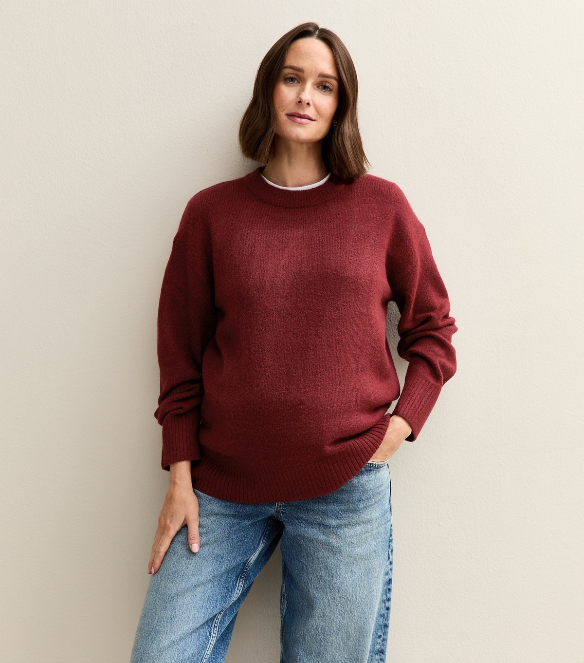 Women's Maternity Burgundy Crew Neck Jumper New Look