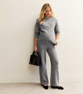 Maternity Mid Grey Knit Wide Leg Trousers