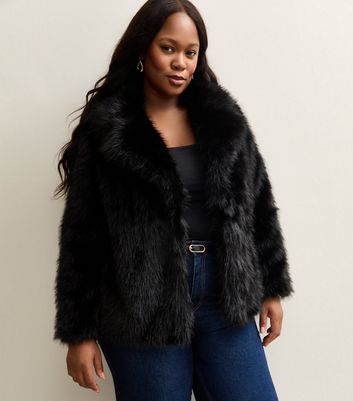 Curves Black Shaggy Faux Fur Jacket | New Look