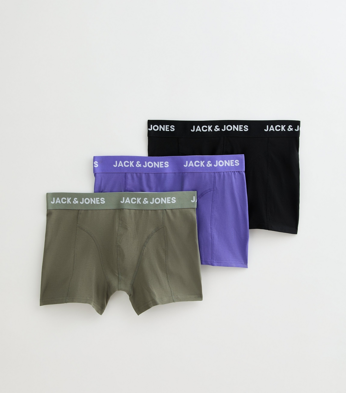 Men's Light Khaki/Purple/Black Pack Of 3 Jersey Boxers Jack & Jones New Look