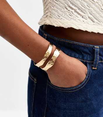 Gold Tone Textured Cutout Cuff