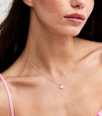 Silver Tone Cubic Zirconia Heart Pendant Necklace | New Look