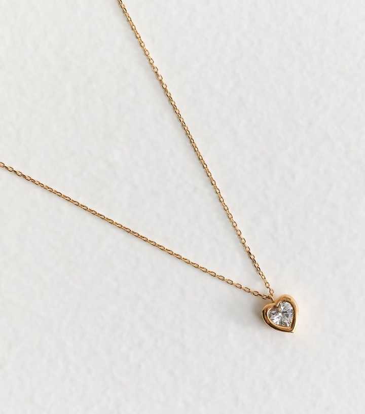 Gold Tone Cubic Zirconia Heart Pendant Necklace