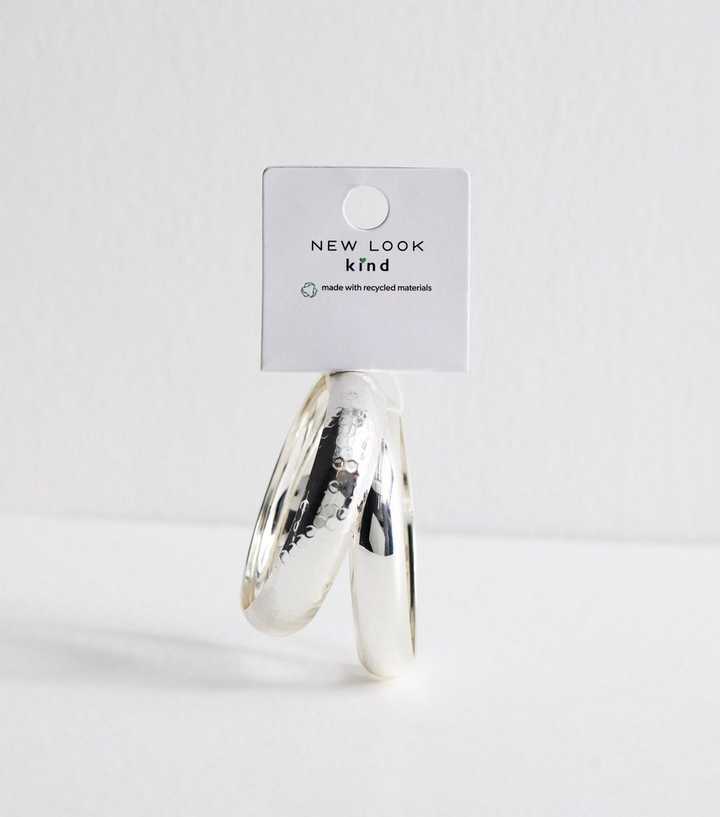 Pack of 2 Silver Tone Chunky Bangles