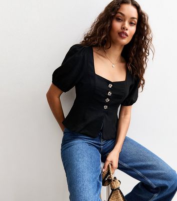 Square Neck Peplum Puff Sleeve Top Boohoo ME