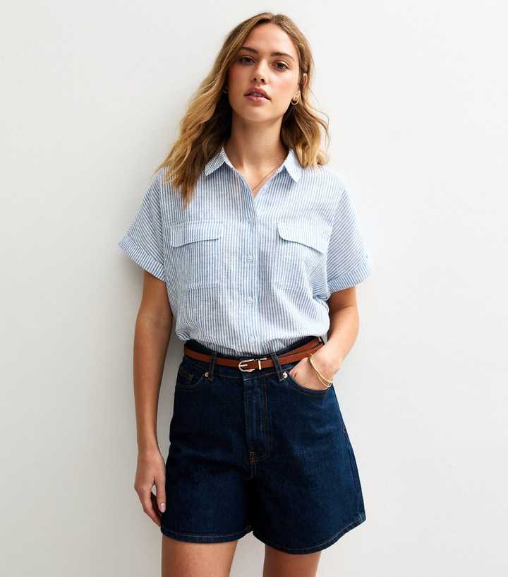Blue Striped Short Sleeve Shirt