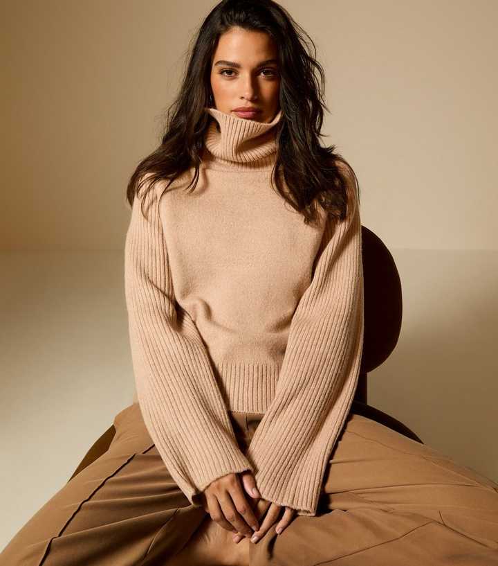 Camel Rib Roll Neck Jumper
