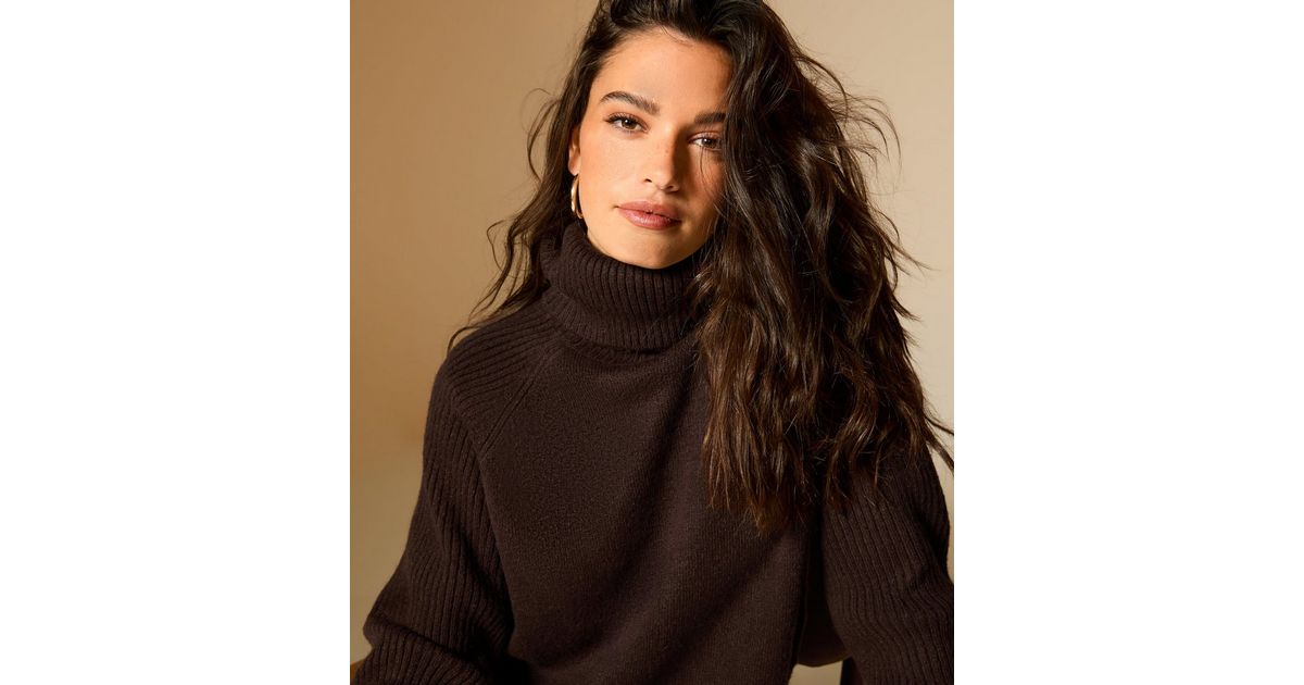 Dark Brown Rib Roll Neck Jumper | New Look