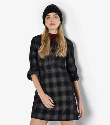 Apricot Black Checked Shirt Dress