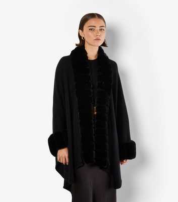 Apricot Black Faux Fur Trimmed Cape