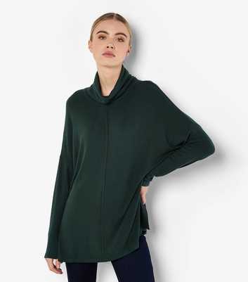 Apricot Dark Green Oversized Roll Neck Top