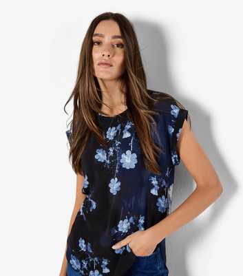 Apricot Navy Floral Print Top