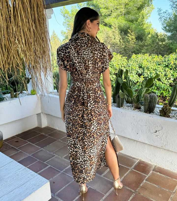 AX Paris Brown Leopard Print Midi Shirt Dress